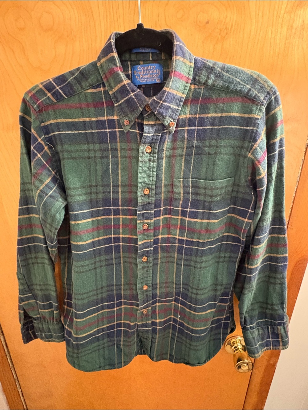 Pendleton Green and Blue Plaid Flannel Button-Down Shirt